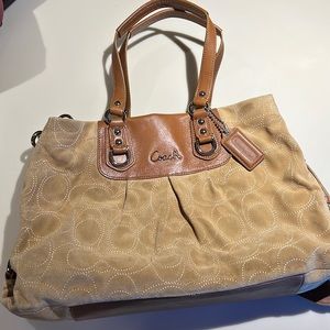 Sued Signature Coach Handbag